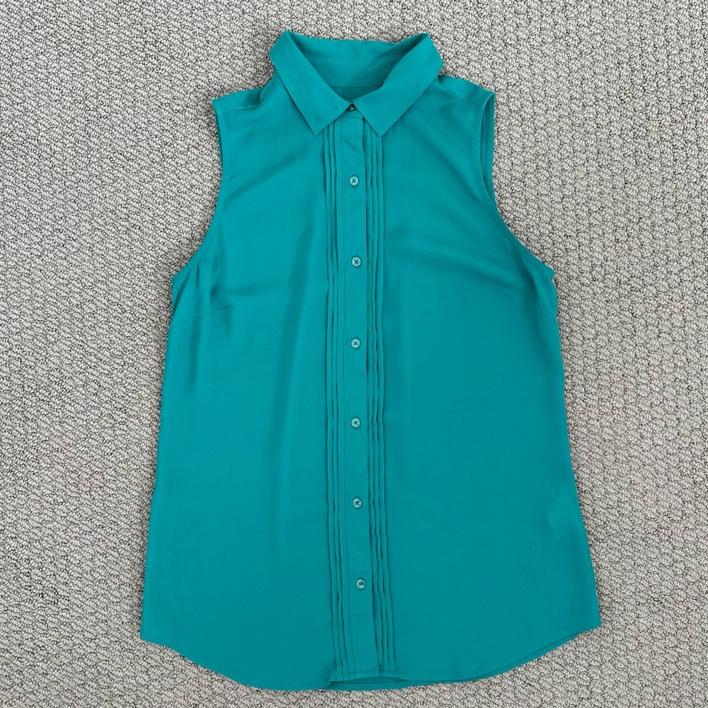 Banana Republic Teal Sleeveless Pintuck Button-Up Blouse